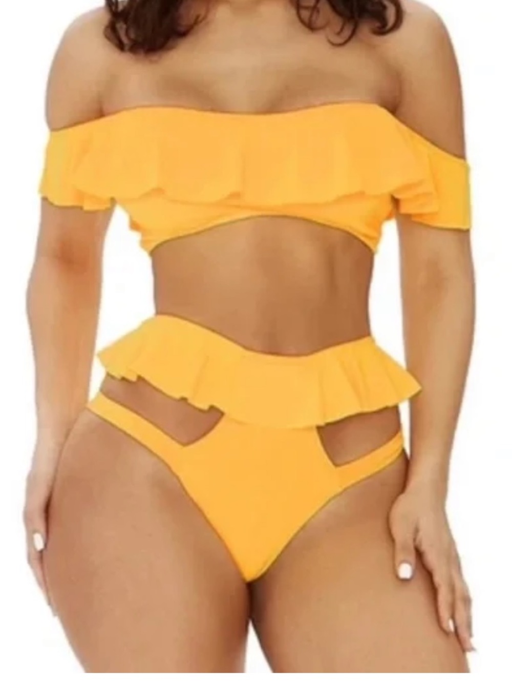 ICON Bright Yellow Ruffle Off-Shoulder Bikini Set